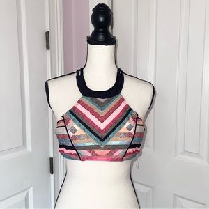 Xhilaration multi-color striped halter bikini top w strapped back, size Medium